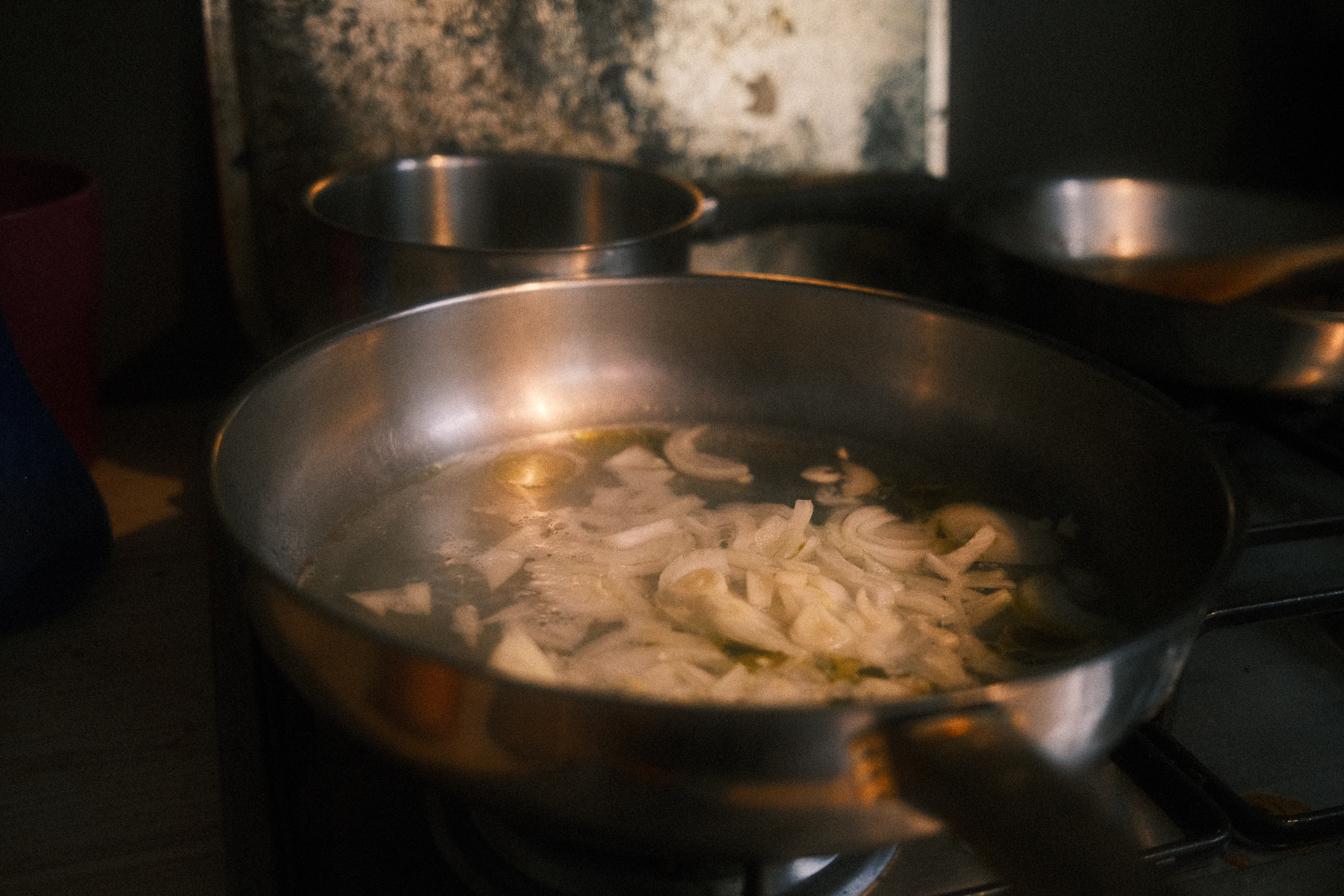 chopped garlic in a pan next to the previously added onion